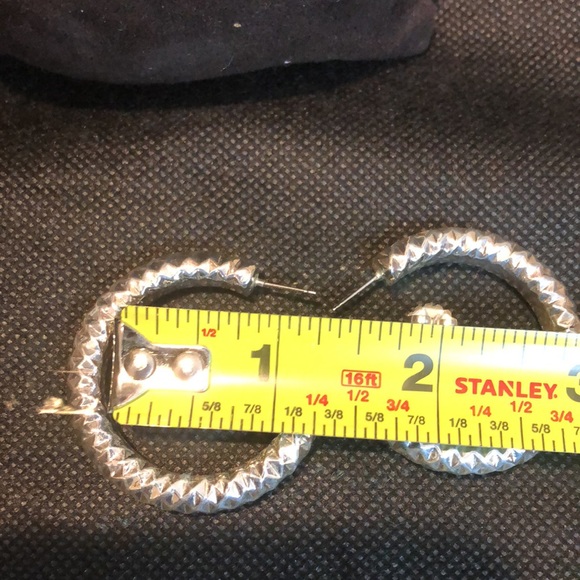 SIMON SEBBAG Sterling Silver Diamond Cut Large Hoop Post Back Earrings - Picture 10 of 13